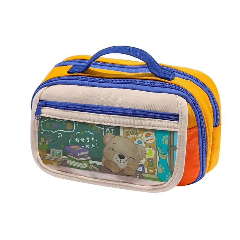 Estojo De Lápis De Grande Capacidade Com Estampa De Urso, Vários Compartimentos