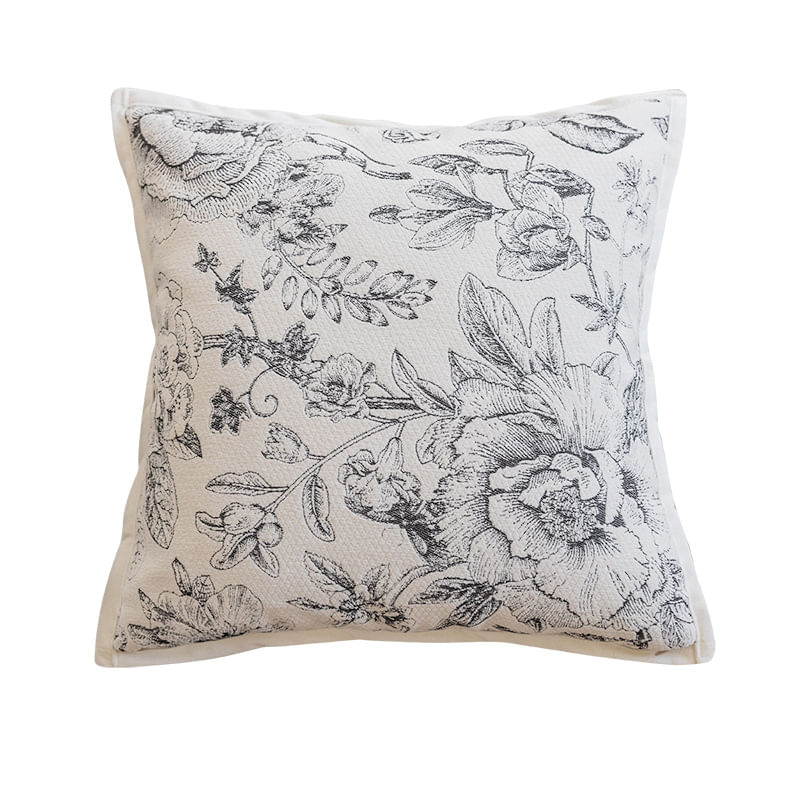 Capa De Travesseiro Vintage Preta E Branca Floral 45x45cm Poliéster