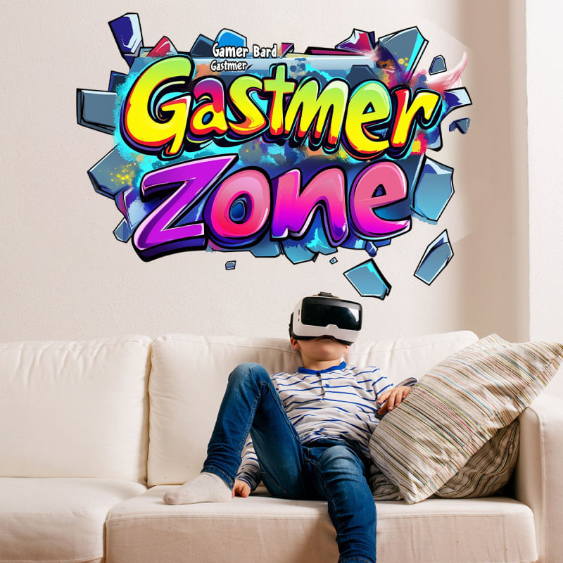 Adesivos De Parede 3d Gamer Zone Cartoon Graffiti Breakthrough