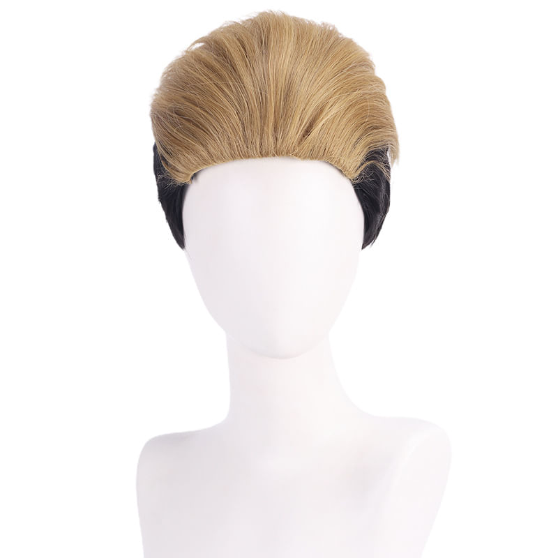 Peruca De Cosplay Em Dois Tons, Preto E Loiro, Penteado Curto 35cm