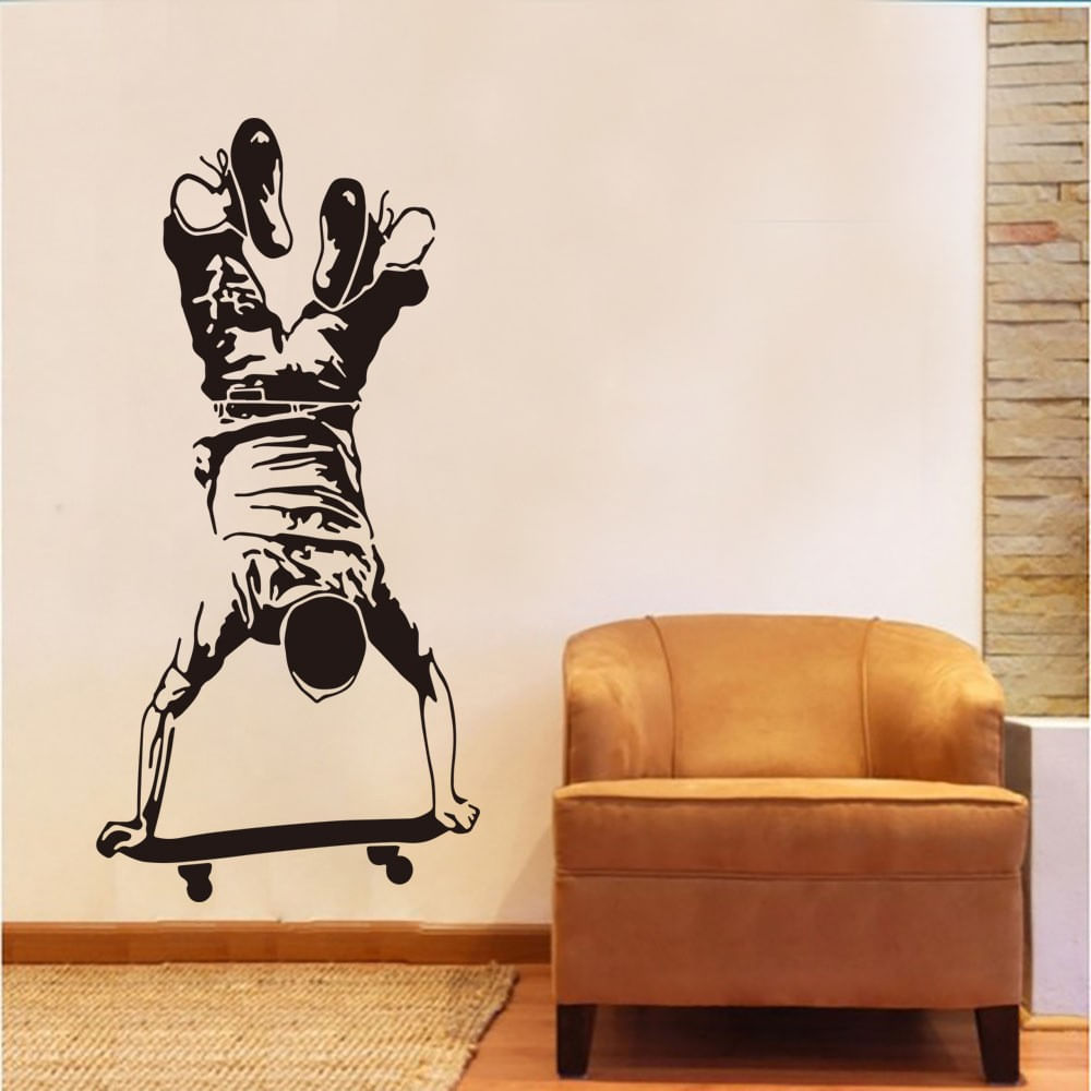 Adesivos De Parede Skateboard Sports Silhouette Pvc 42x86cm