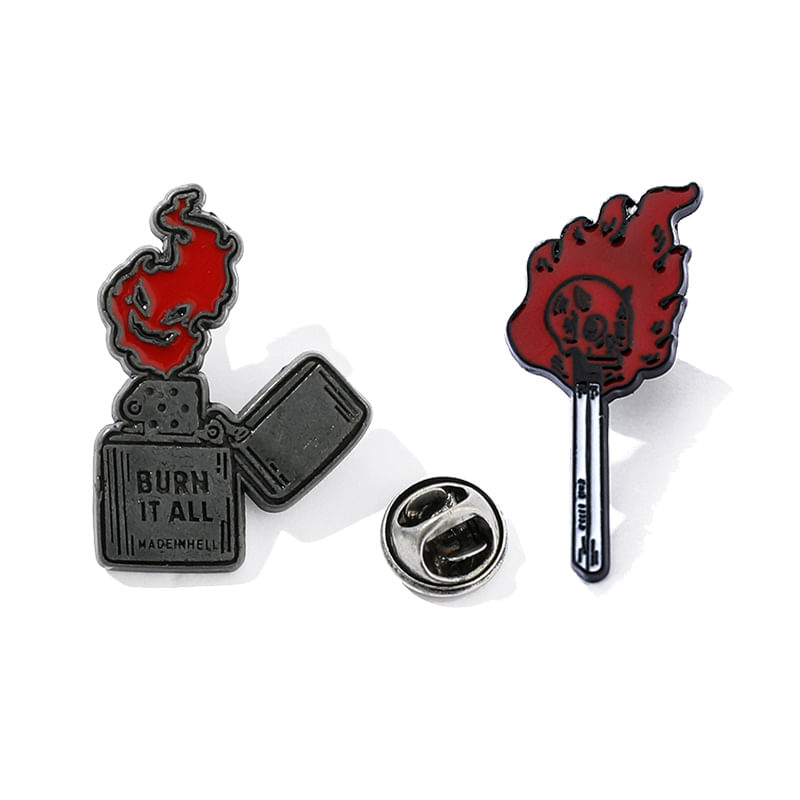 Broche Pins Badge Flaming Skull Gothic Lapel Pin Set