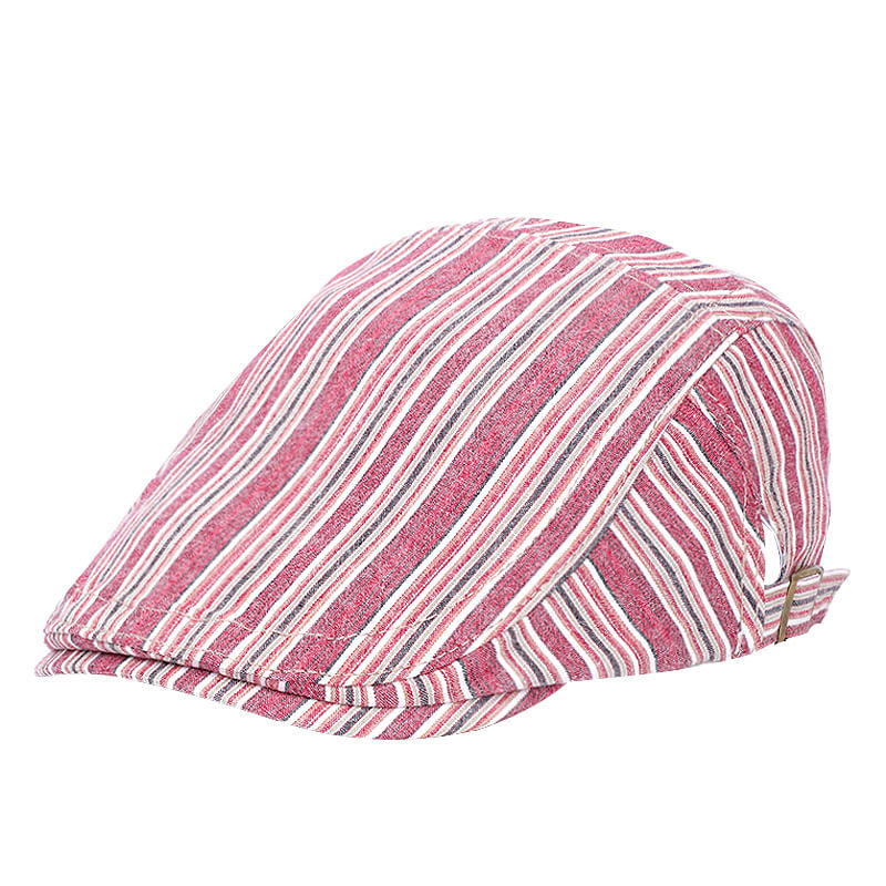 Cap Flat Masculino Listrado Vermelho E Branco De Poliéster