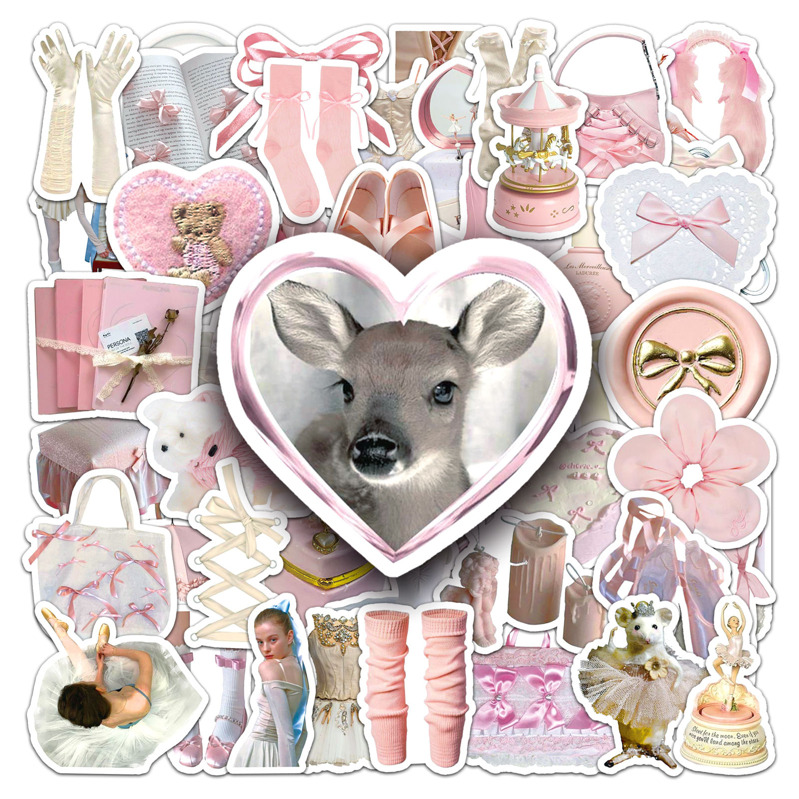 Pacote De Adesivos Ballet Aesthetic, 50 Unidades, Vinil, Rosa, Tema Feminino