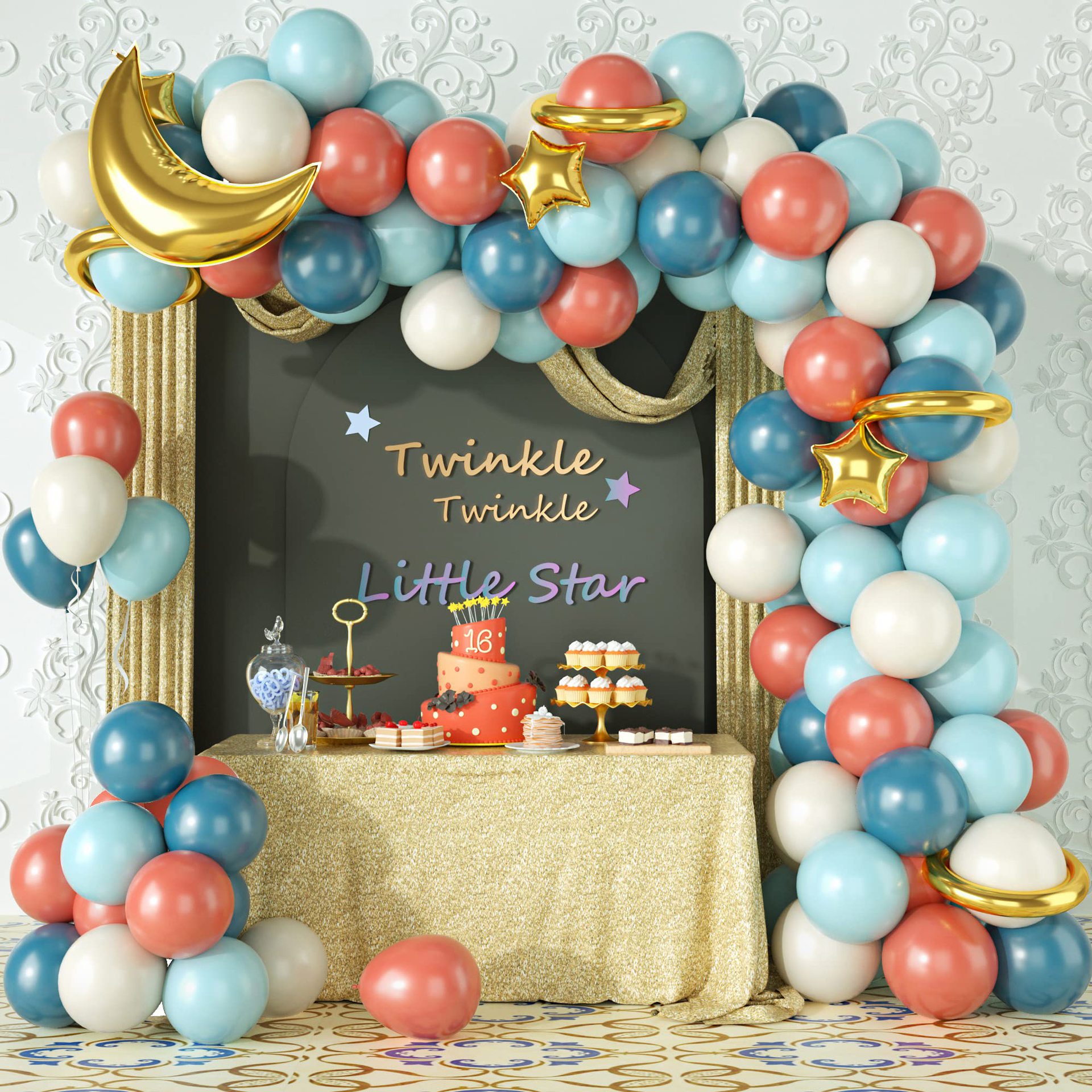 Kit Balloon Garland Gender Reveal Party 78 Unidades De Rosa Vintage
