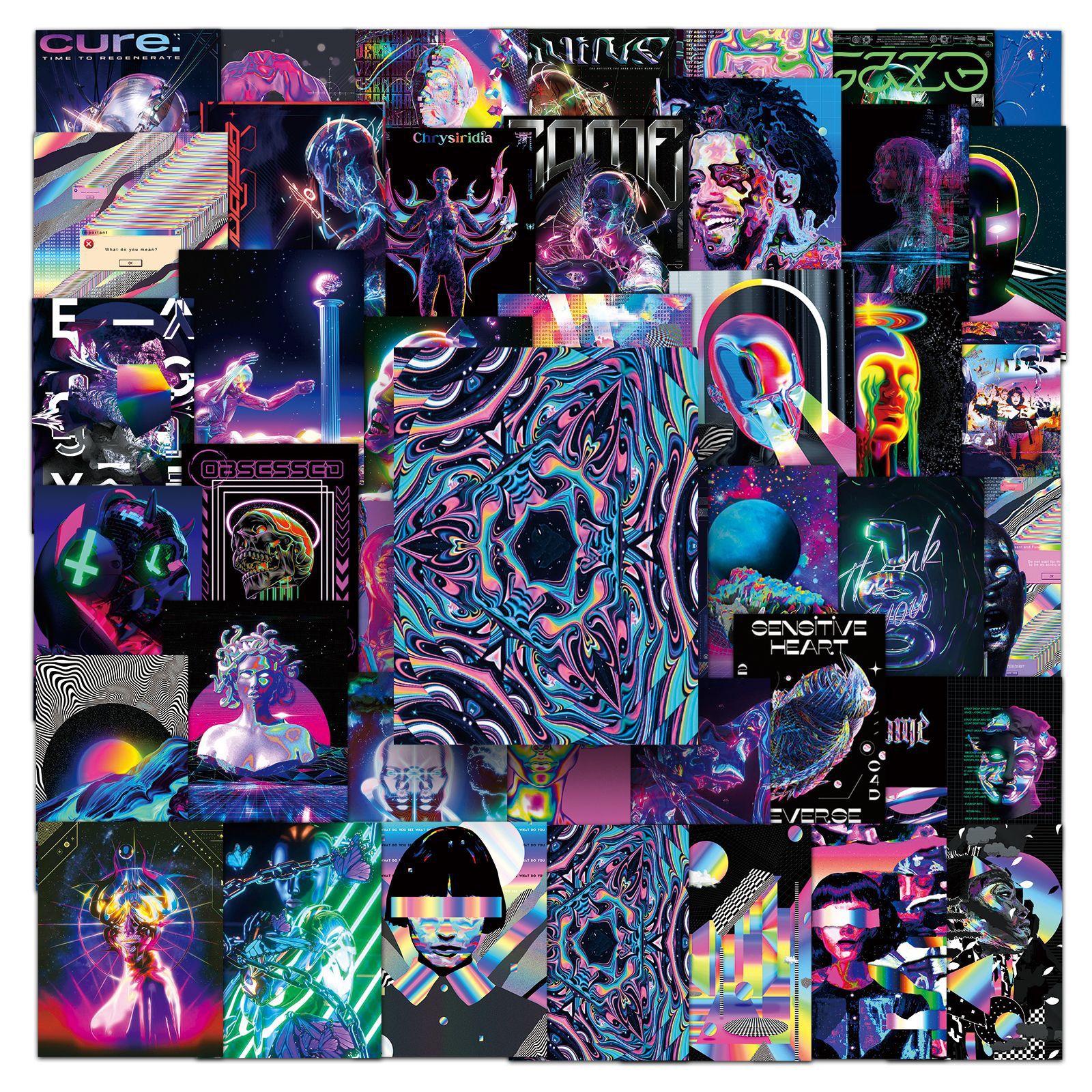 Pacote De Adesivos Psychedelic Trippy Acid Art Vinyl 50 Unidades