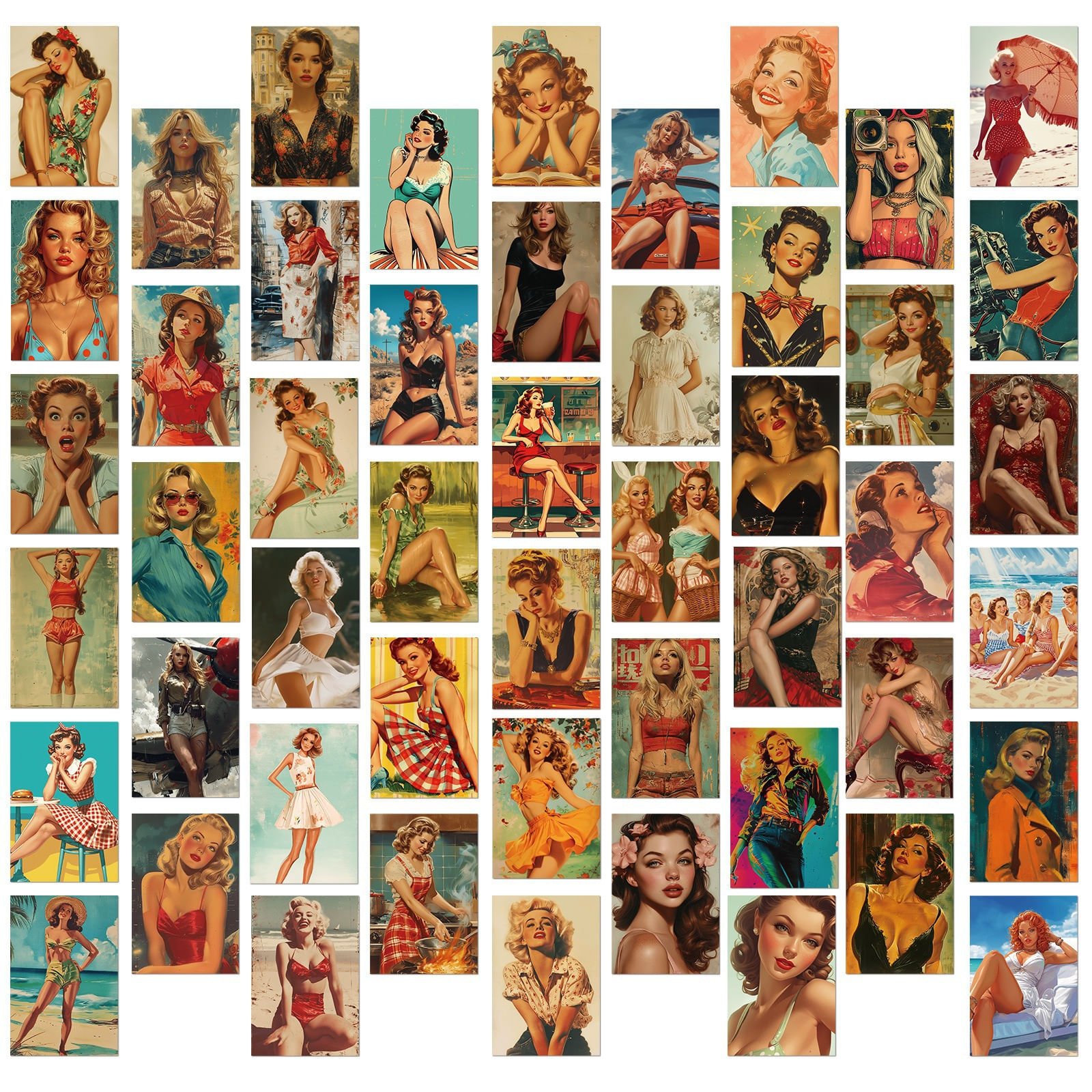 Adesivos Retro Girl Vintage Pin-up Lady 50 Unidades À Prova D'água