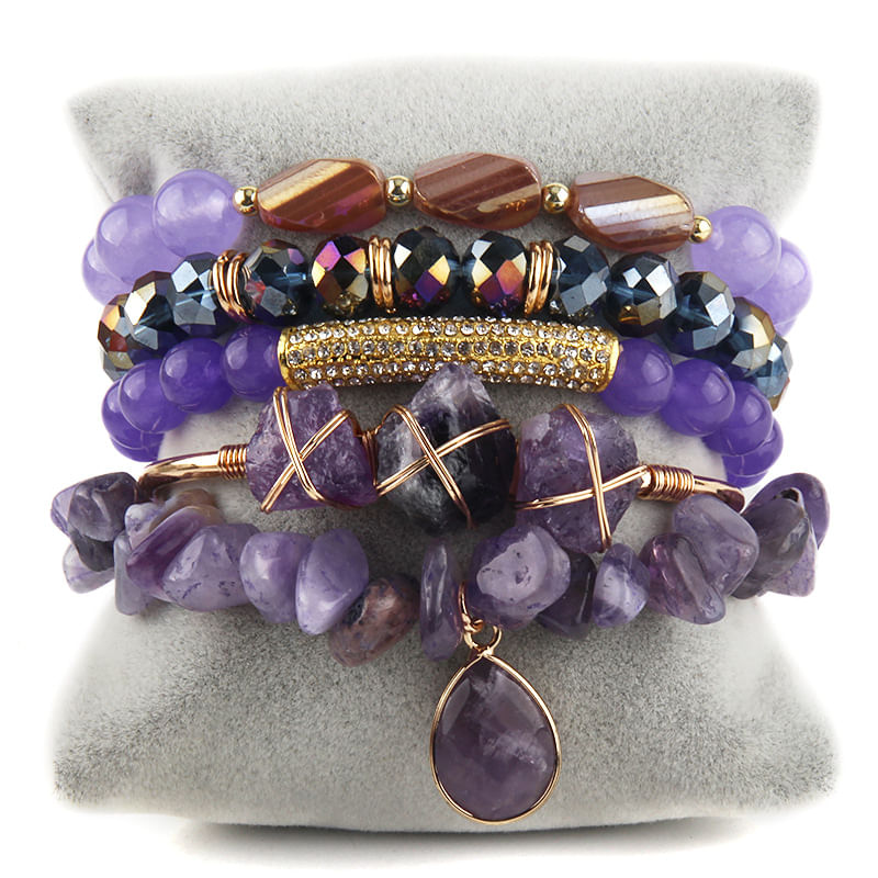 Conjunto De Pulseiras Bohemian Stacked Para Mulheres Com Pedra Natural, 5 Peças