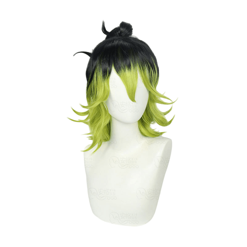 Peruca De Cosplay Preta A Verde Gradiente 25 Cm Sintética