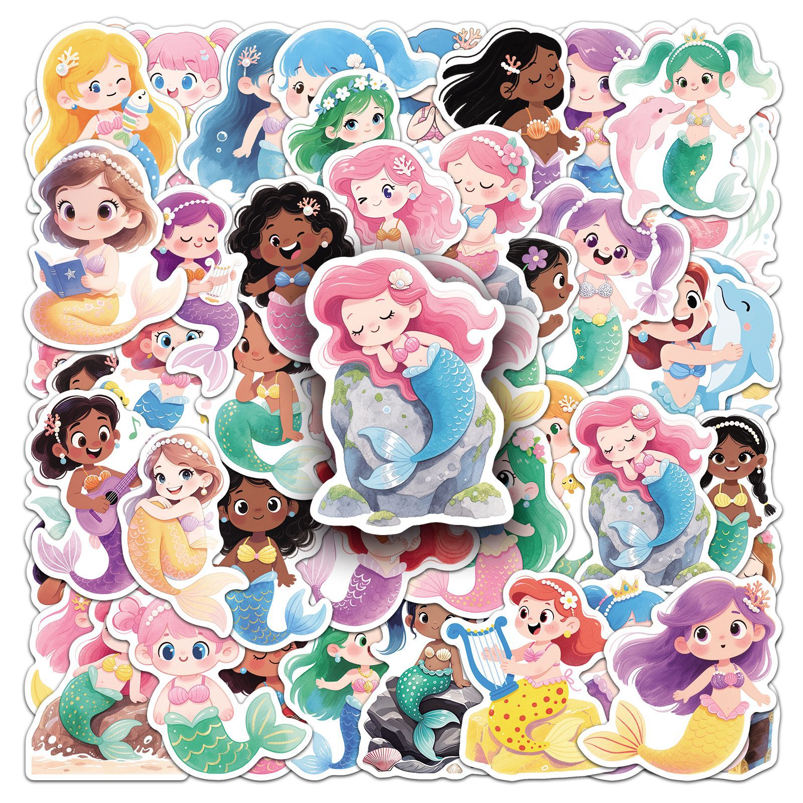 Adesivos Mermaid, 50 Peças, Vinil Fairy Tale Ocean Princess