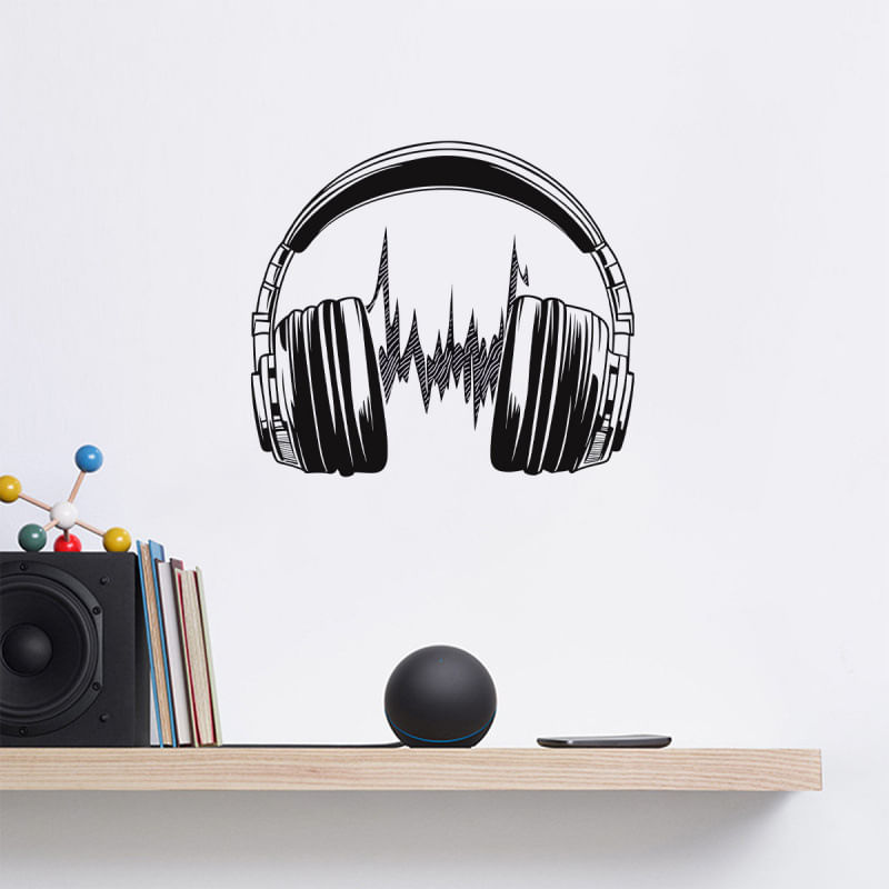 Adesivos De Parede Fone De Ouvido Sound Wave Design Pvc 31x29 Cm
