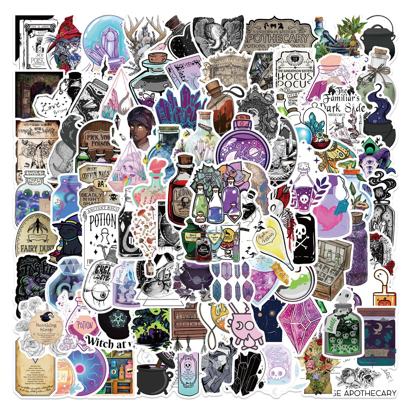 Pacote De Adesivos Apothecary Witchy Potion Bottle, Vinil, 100 Unidades