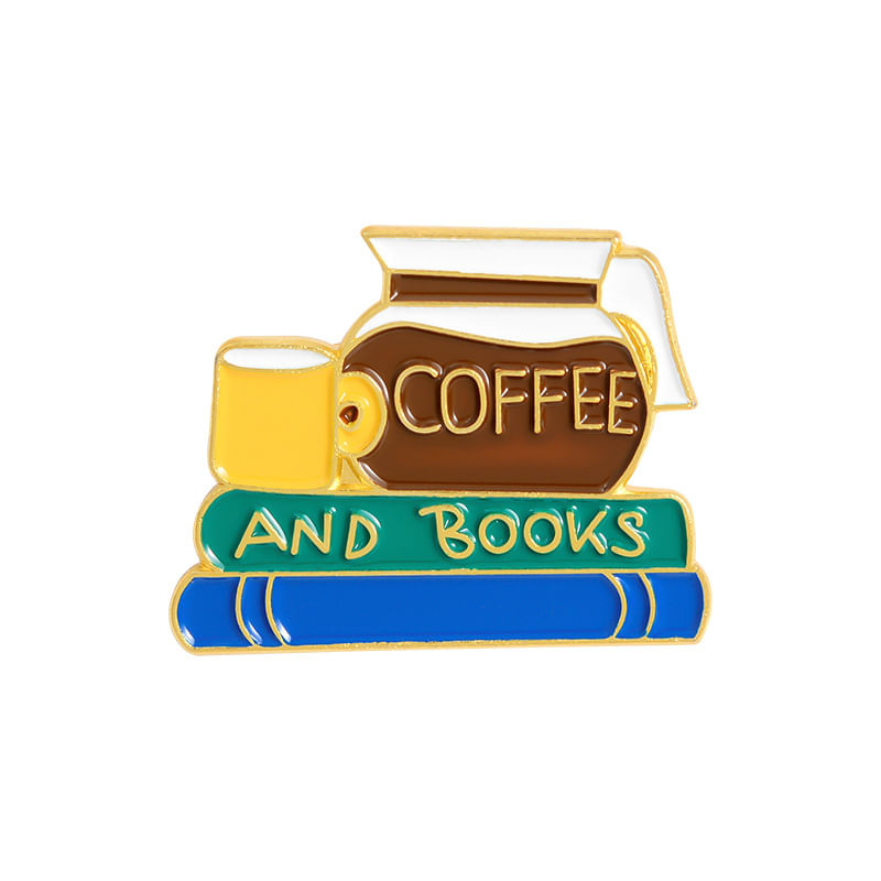 Brooch Pins Enamel Cartoon Badge Tema De Café E Livros