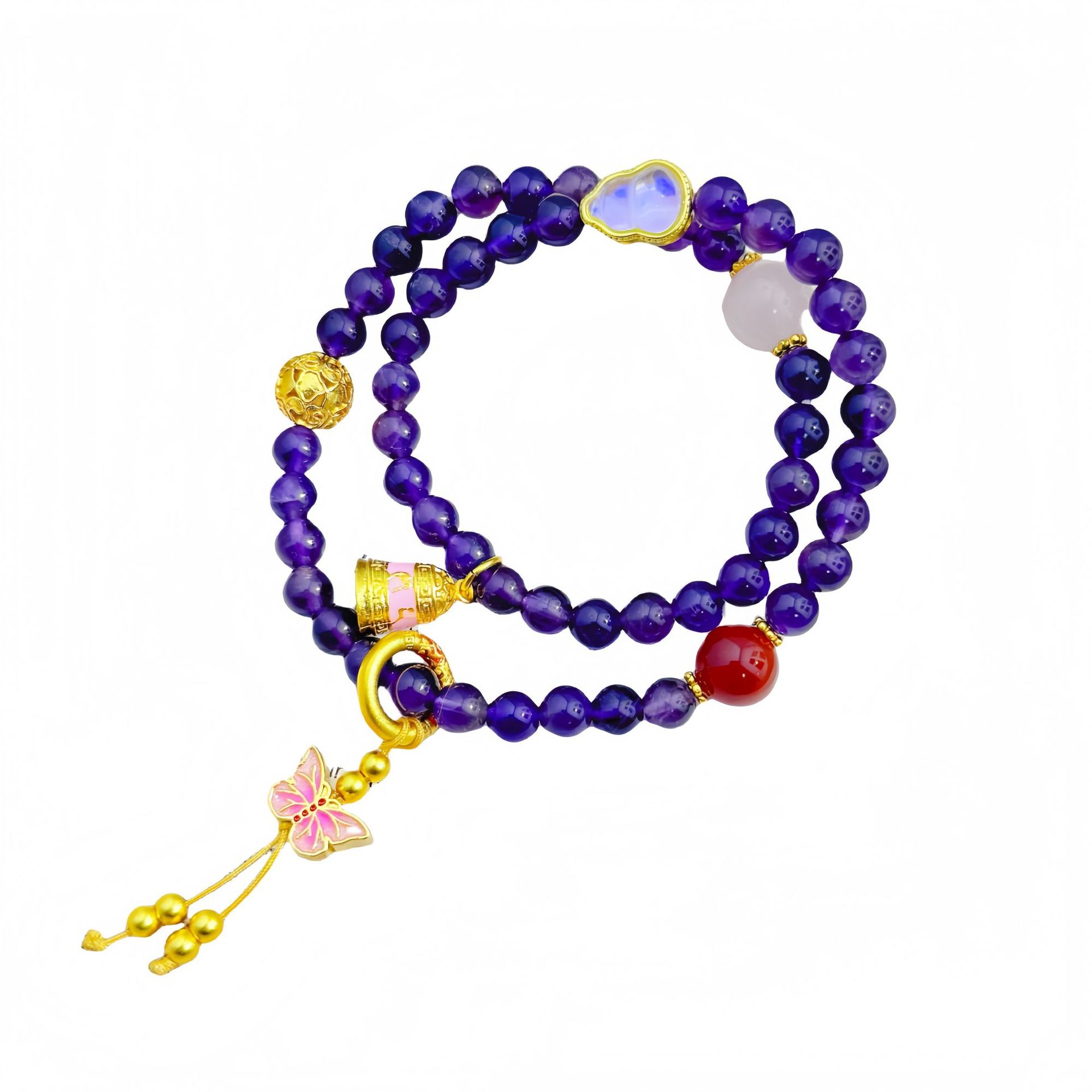 Pulseiras De Ametista De Dupla Camada Para Mulheres Com Borboleta