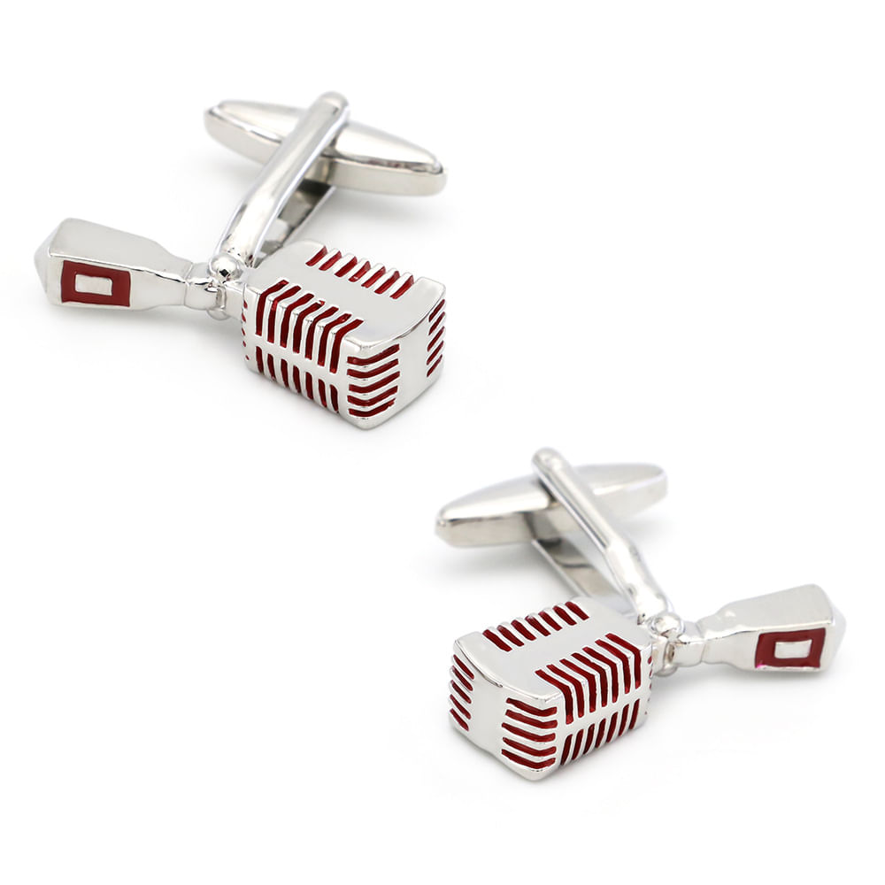 Cufflinks Creative Microphone Design E Detalhes Em Esmalte Vermelho