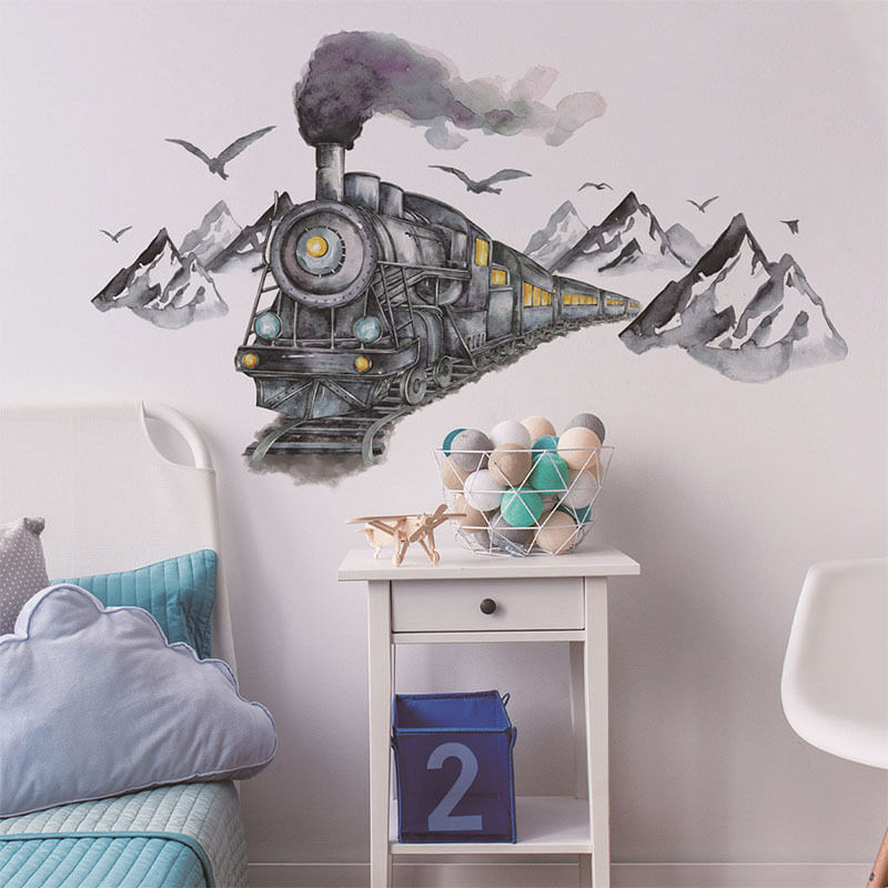 Adesivos De Parede Cartoon Train Locomotive Pvc 40x80cm
