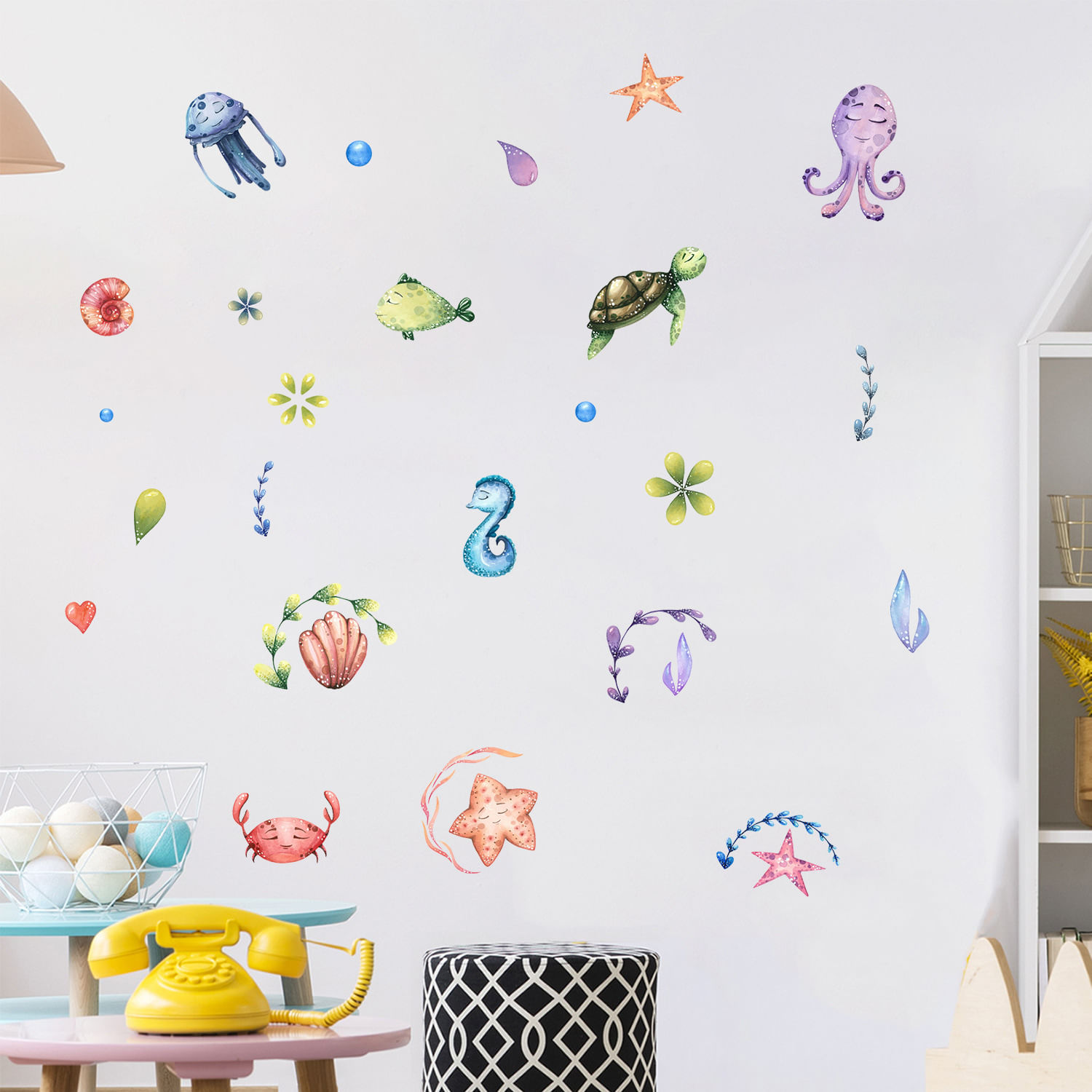 Adesivos De Parede Ocean Animal Cartoon Turtle Octopus Seahorse