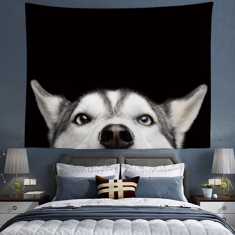 Tapeçaria Para Pendurar Na Parede Funny Husky Dog Peeking Face 150x130cm