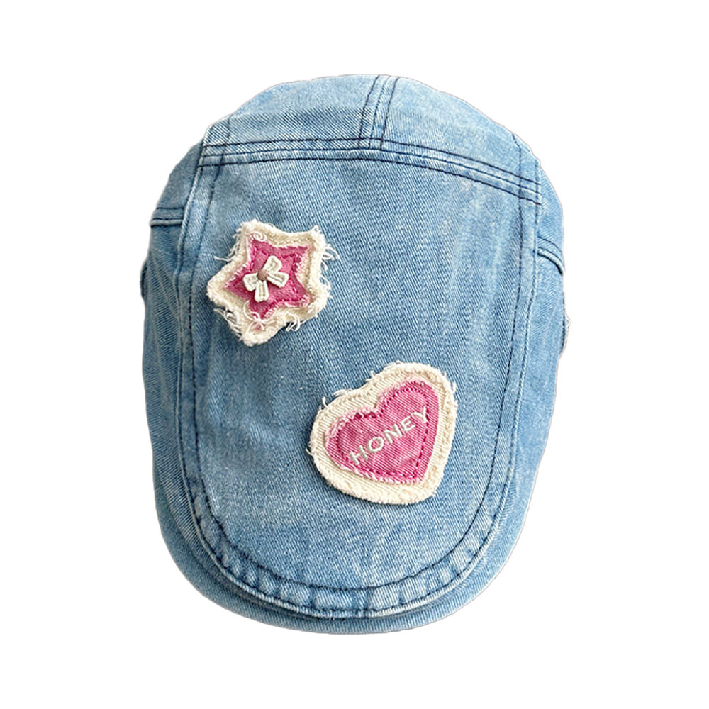 Jeans Unissex De Boné Plano Com Manchas De Estrelas E Corações 23x13x16cm