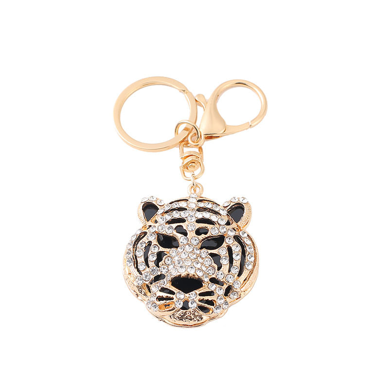 Chaveiro Tiger Head Com Strass Cintilantes Banhado A Ouro