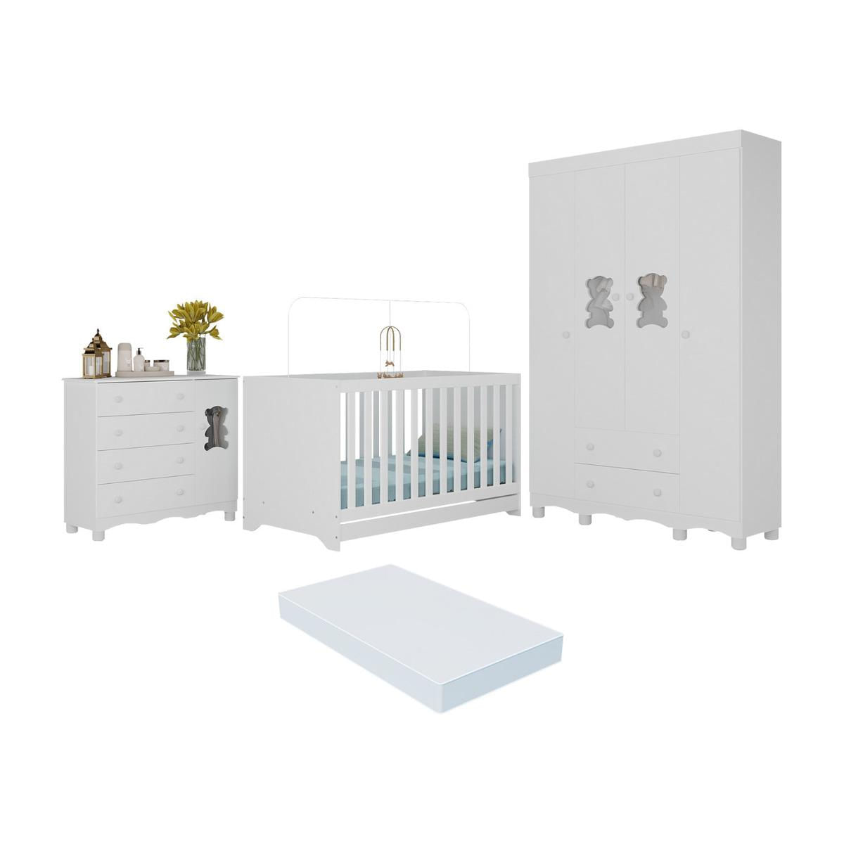 Quarto De Bebê Completo Com Berço Americano 3 Em 1 Colchão Ternura Multimóveis Mp4663 Branco