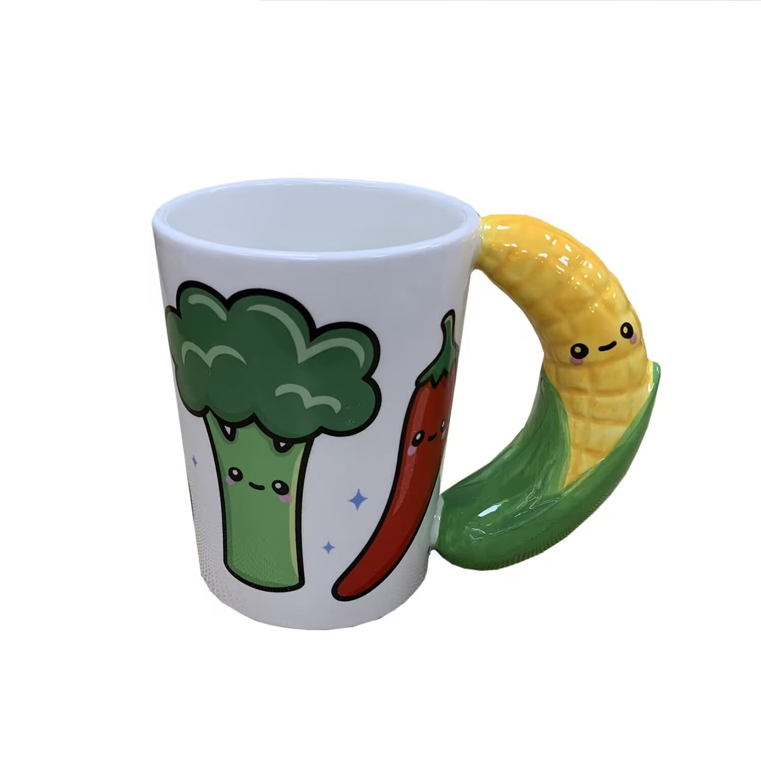 Caneca De Cerâmica Engraçada: Brócolis, Pimenta, Milho, 380 Ml