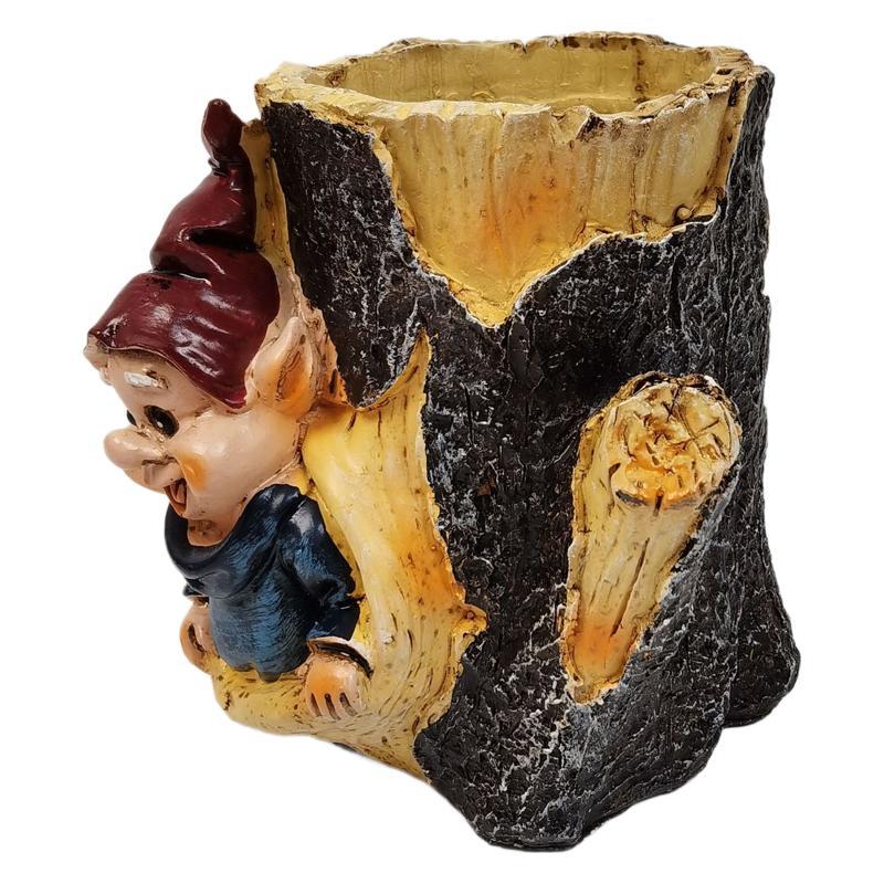 Toco De Árvore De Resina De Vaso De Flores Com Design De Gnomo 11,5 X 8 Cm