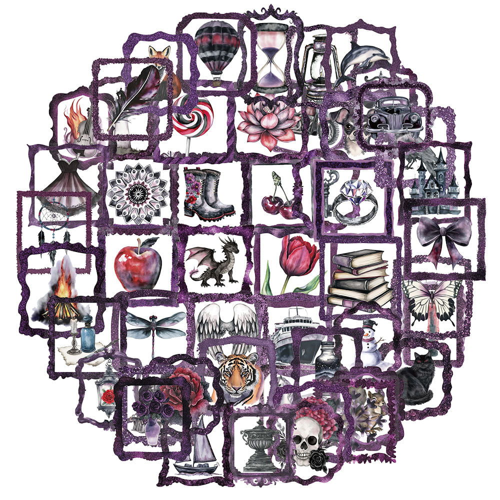 Adesivos Dark Gothic Frame 50 Peças Rose Skull Butterfly West