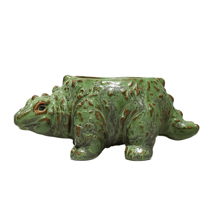 Vaso De Flores, Desenho Animado, Dinossauro, Cerâmica, Animal Verde, 15x8x6,5 Cm