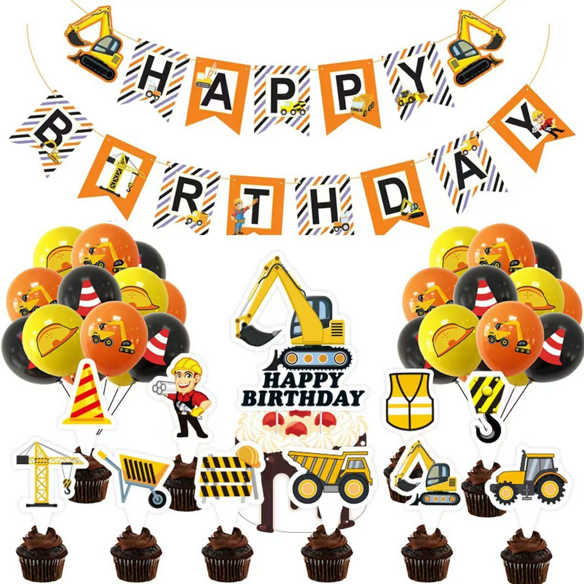 Conjunto De Festa De Aniversário Para Veículos De Construção 33 Unidades