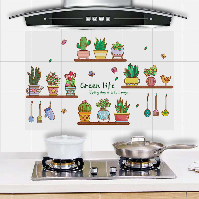 Adesivos De Parede Com Design De Prateleira De Plantas De Cozinha Em Pvc 60x90cm