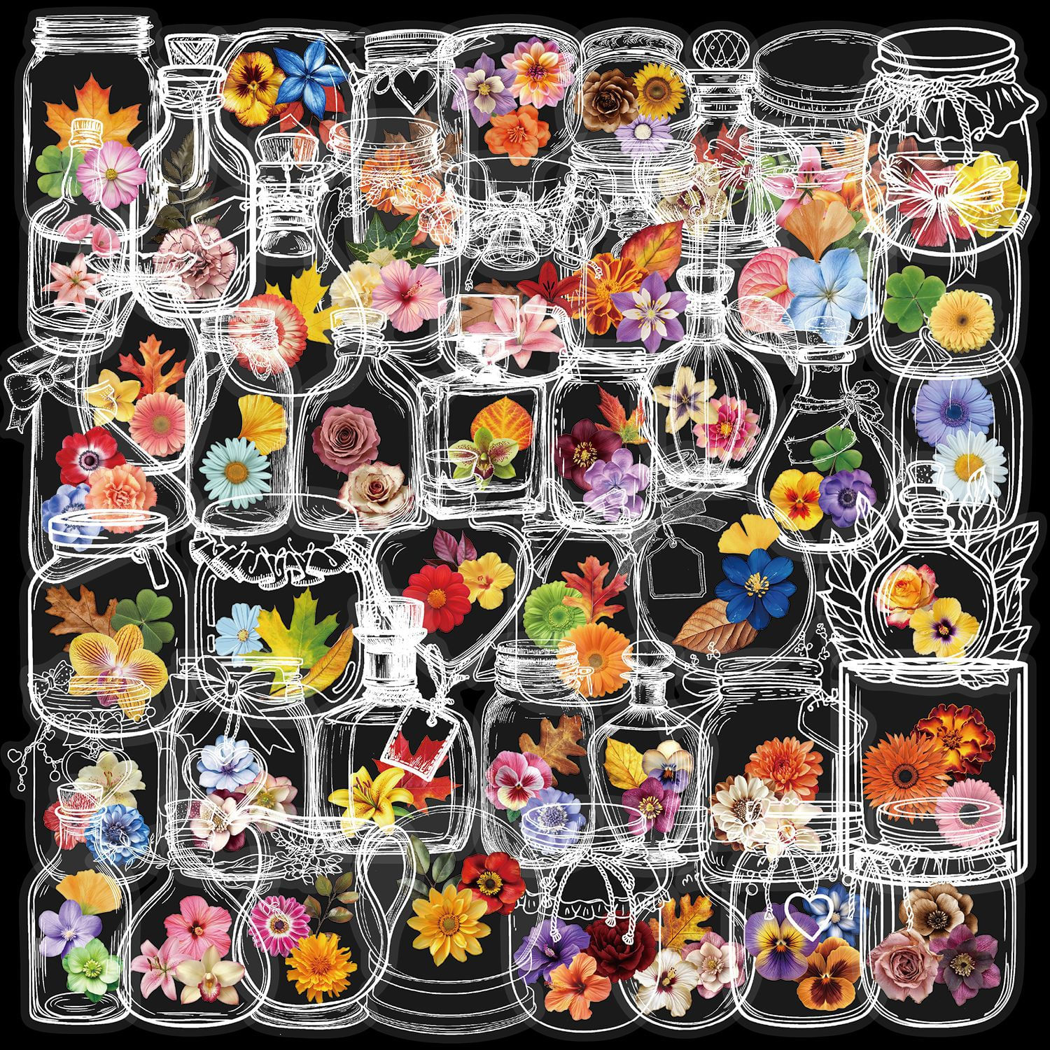 Adesivos Vintage Bottle Aesthetic Flower Vase Decalques X50