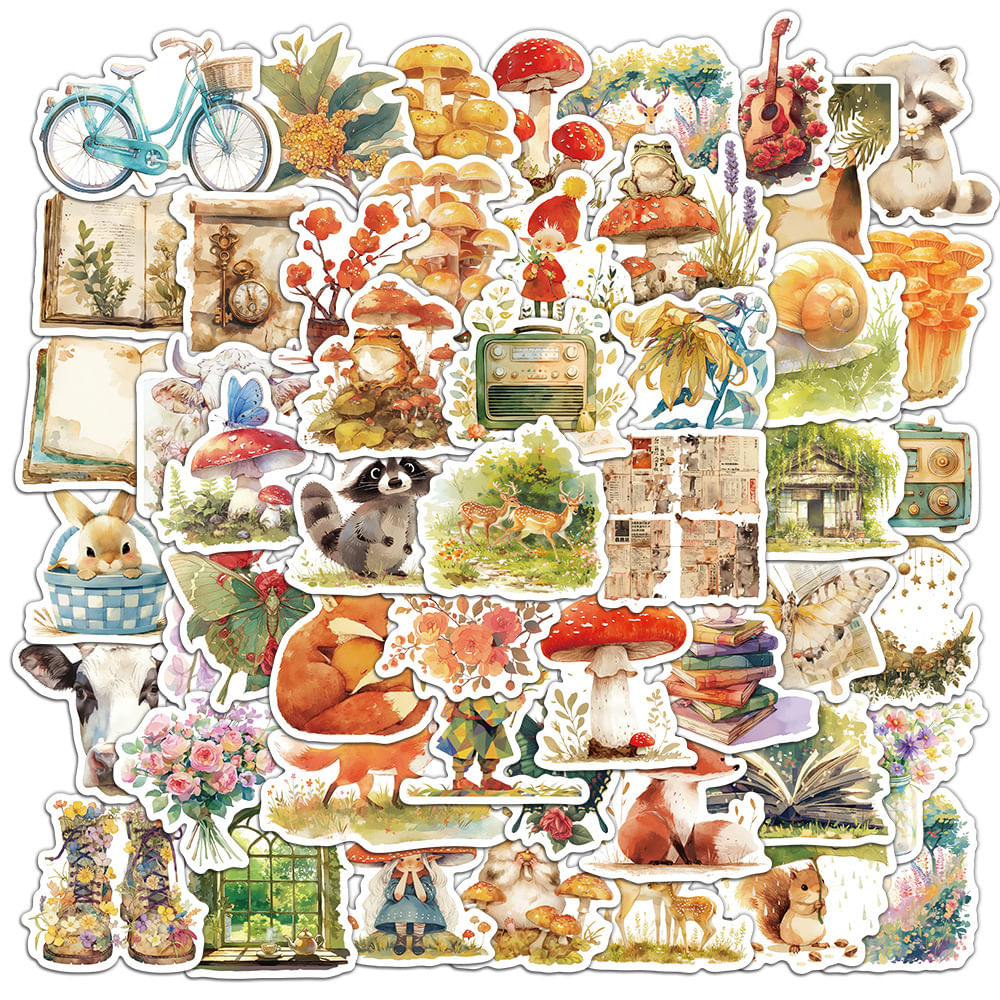 Pacote De Adesivos Forest Fairy Tale Watercolor Cartoon X50