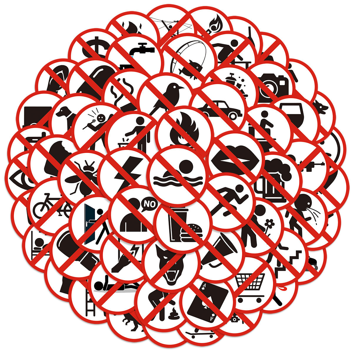 Pacote De Adesivos Funny Prohibition, 63 Unidades De Vinil Impermeável