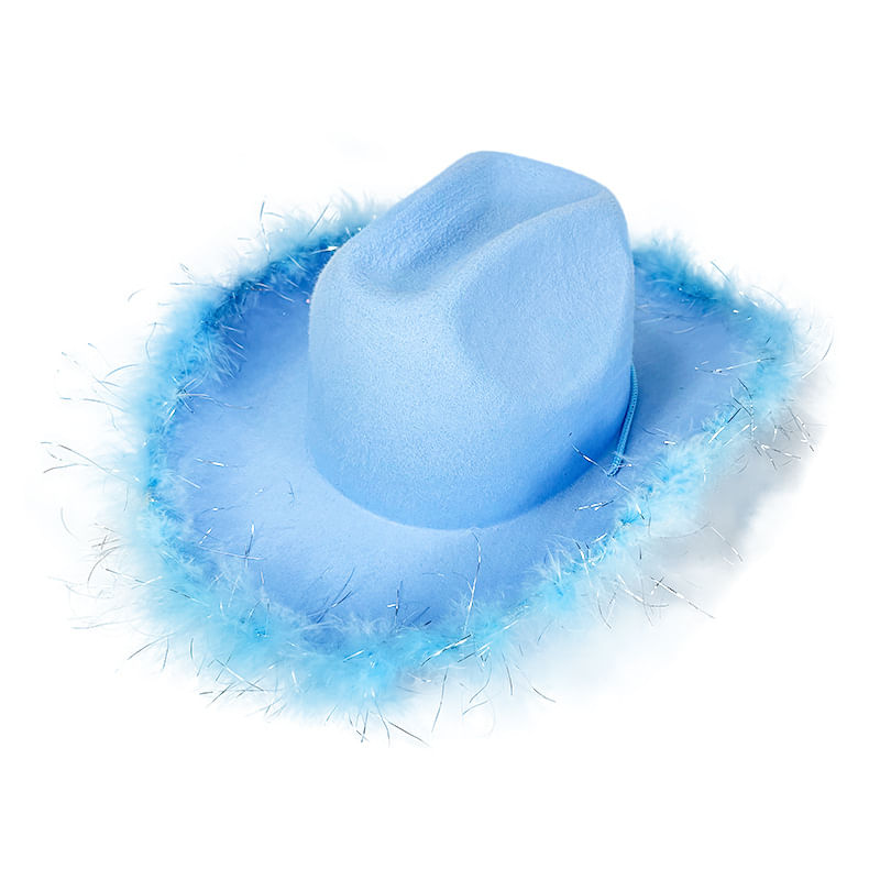 Chapéu De Caubói Azul Genérico De Feltro Macio Com Acabamento Em Penas Para Crianças