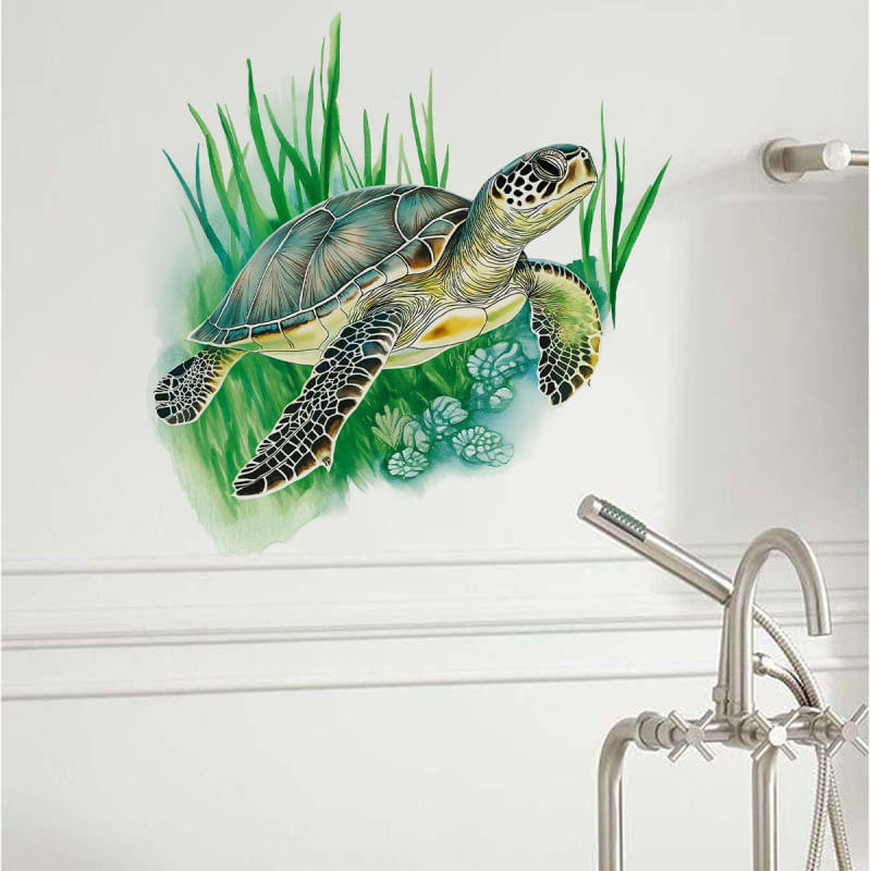 Adesivos De Parede Sea Turtle Ocean Animal Green Grass 39x35cm