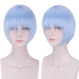 Peruca De Cosplay Anime Light Blue Bob Short Com Franja Reta