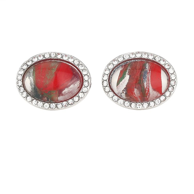 Cufflinks, Vidro Multicolorido Masculino De Formato Oval Com Cristal