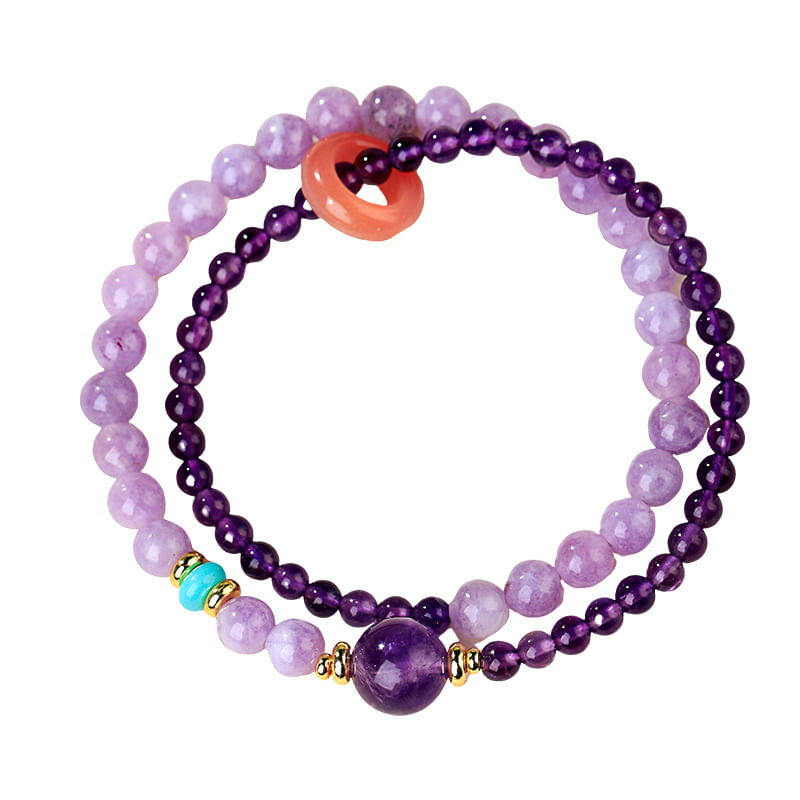 Pulseira De Ametista Natural Para Mulheres, Dupla Fita Frisada