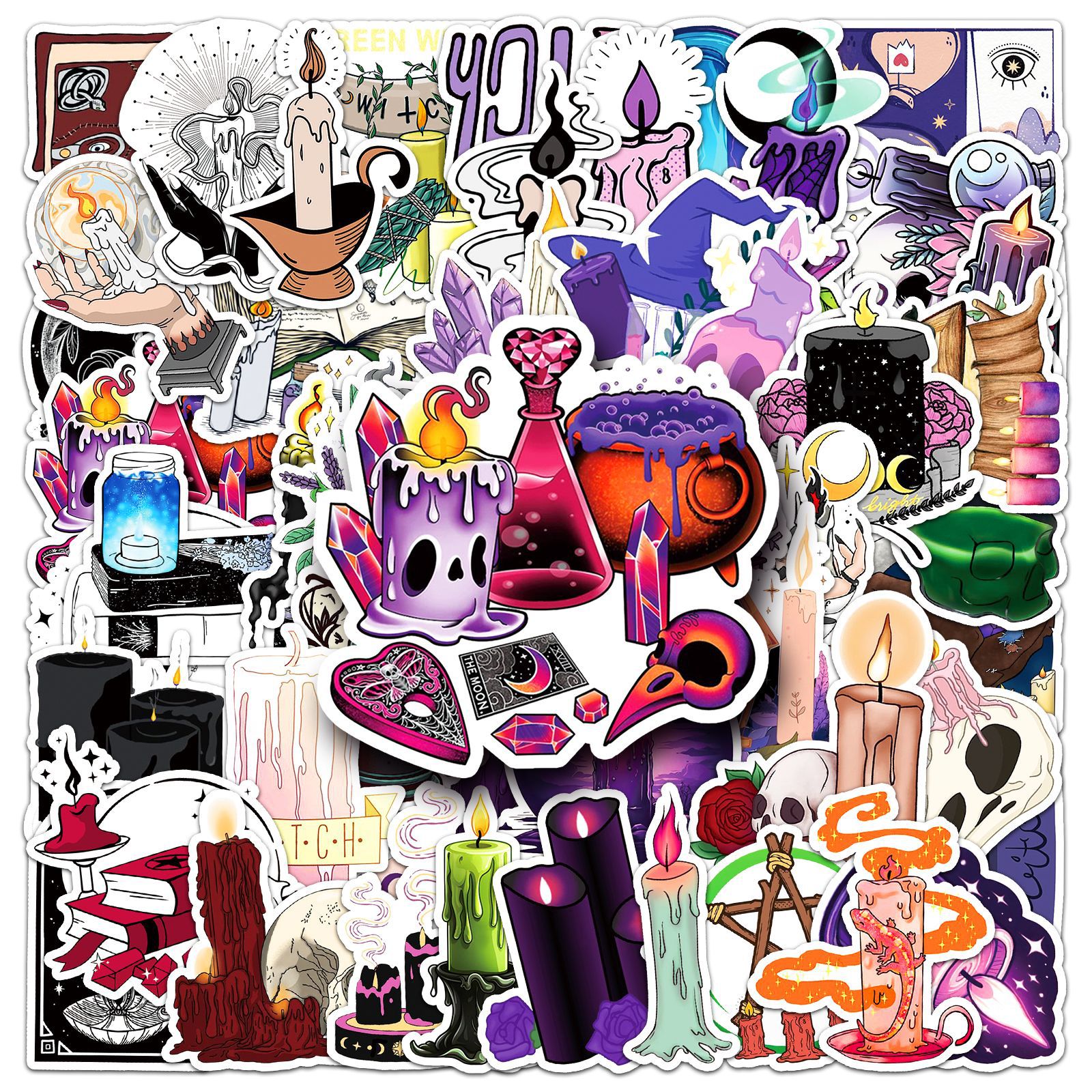 Pacote De Adesivos Witchy Candle, 50 Unidades De Poção Mágica E Cristal