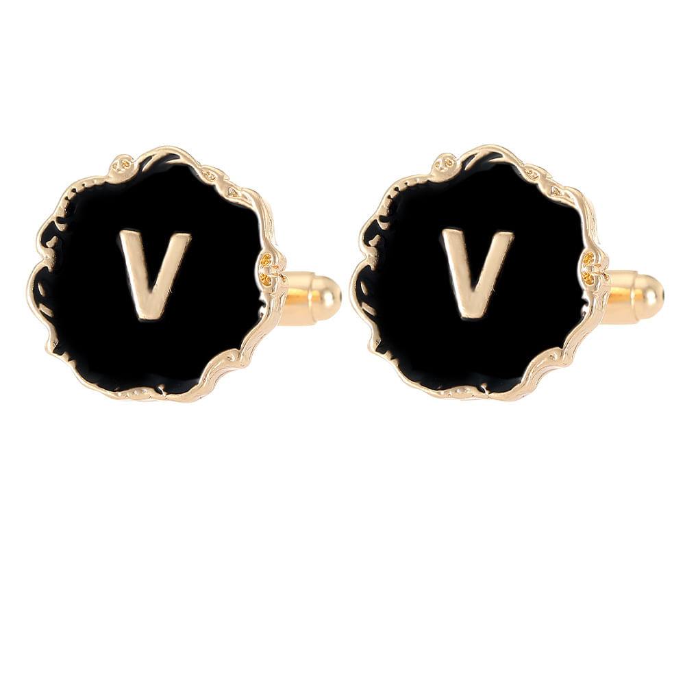 Cufflinks Initial V Para Homens Com Design Elegante Em Preto E Dourado
