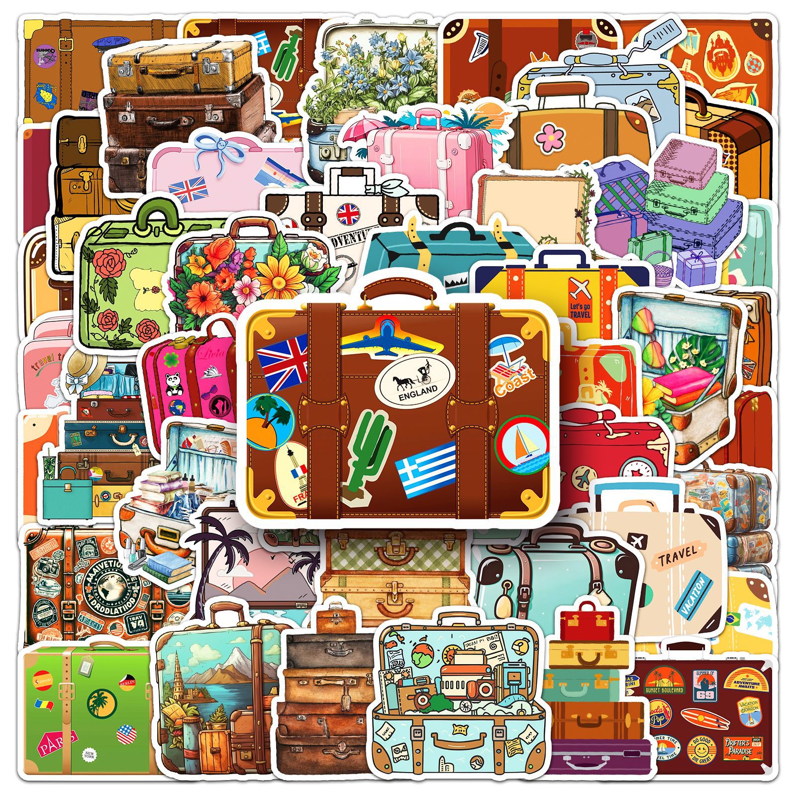 Pacote De Adesivos, Mala De Viagem Vintage, Bagagem De Viagem Retrô, 50 Unidades