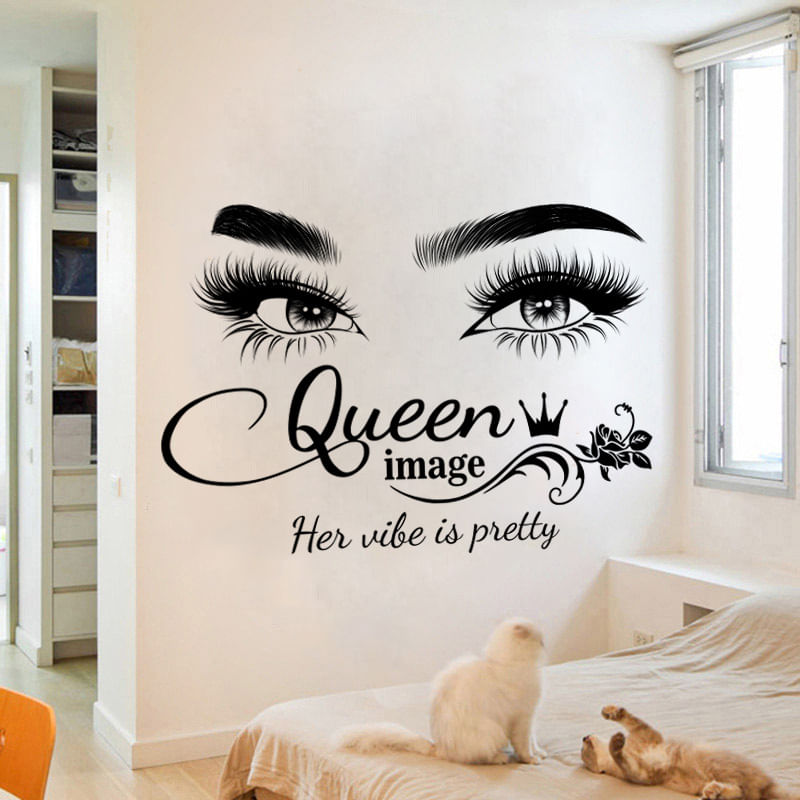 Adesivos De Parede Queen Image Eyes Eyelashes Letters Pvc
