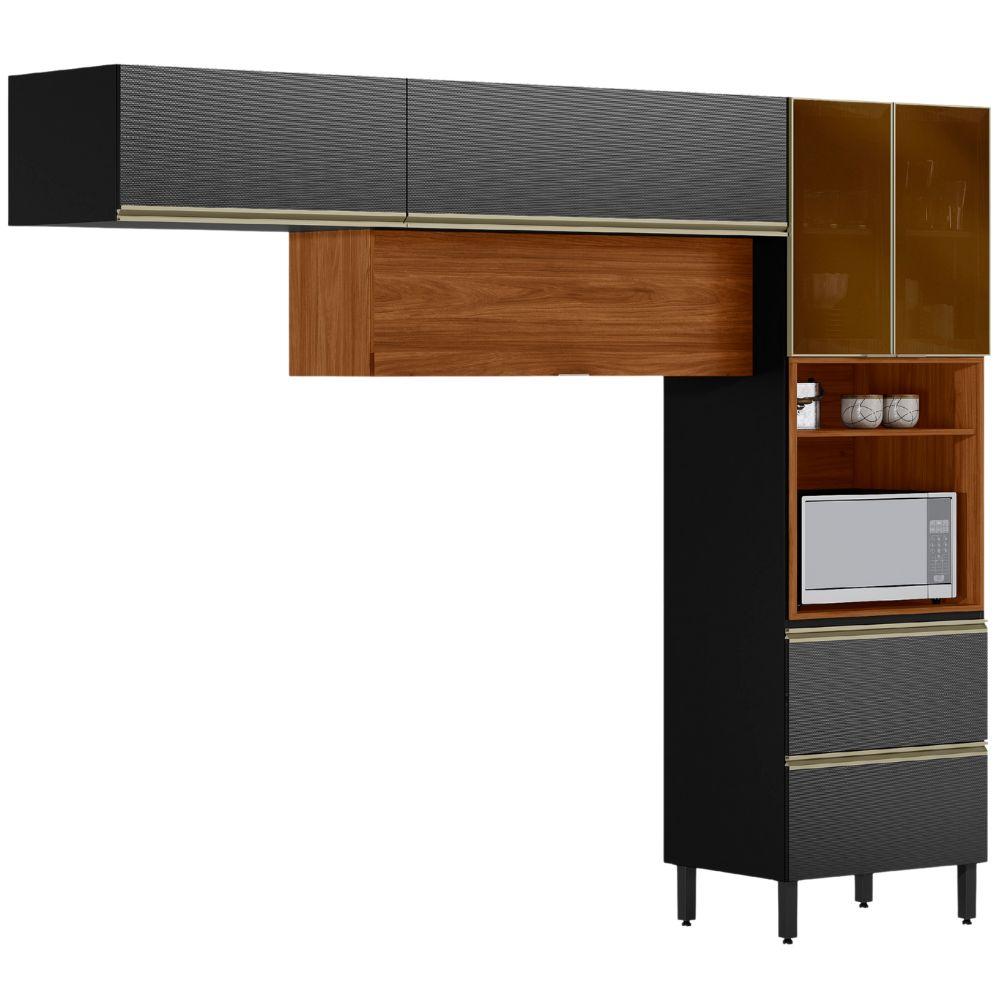 Cozinha Modulada 3 Pecas 270 Cm Mdf Dp2701 Nogueira Carbono Prime Demartez