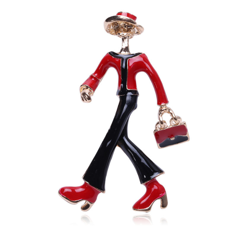 Broche Vintage Fashion Lady Com Bolsa De Liga Esmaltada