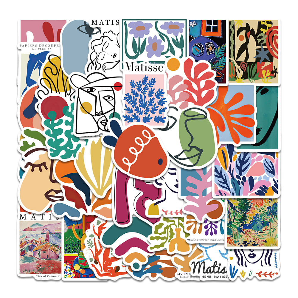 Pacote De Adesivos Matisse Style Art, 50 Unidades Abstratas E Coloridas, Vi
