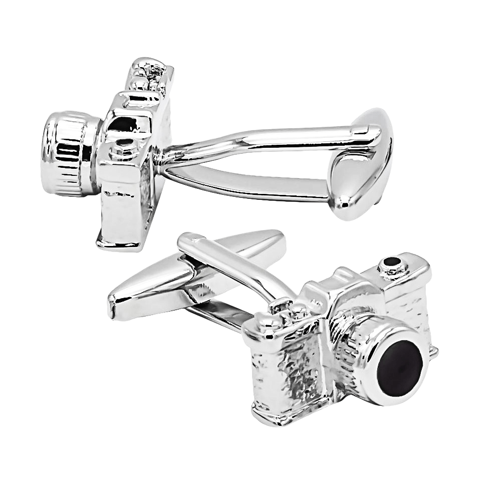 Cufflinks Em Forma De Câmera Com Acabamento Prateado Em Latão