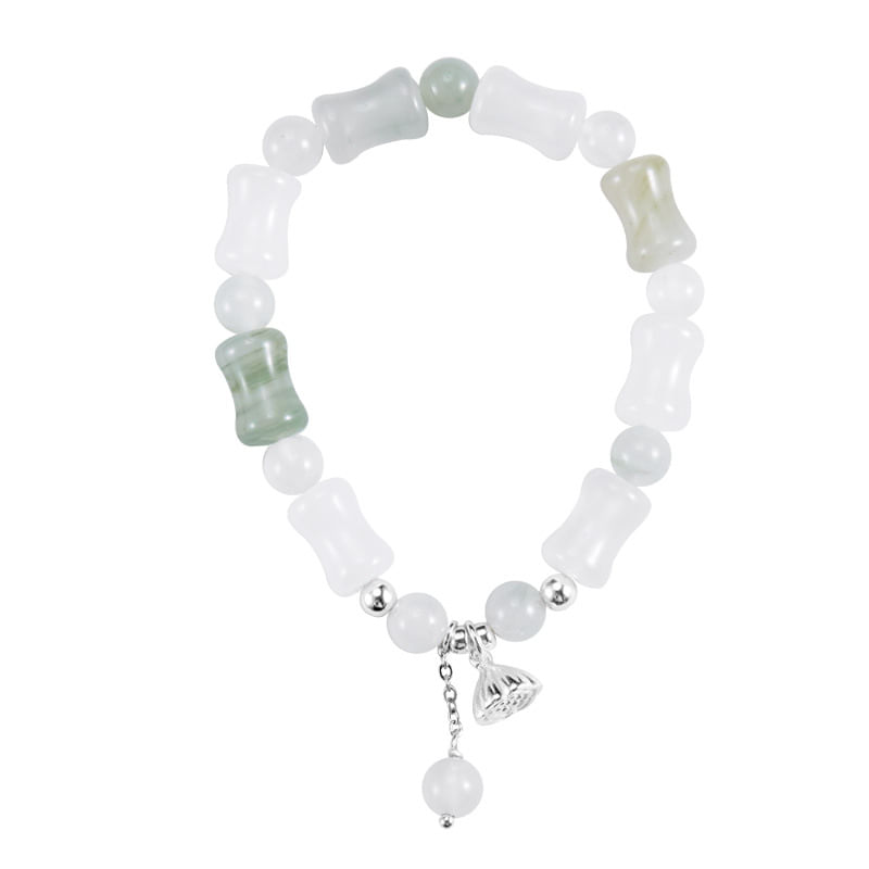 Pulseiras De Bambu De Calcedônia Para Mulheres Com Sino De Prata S925