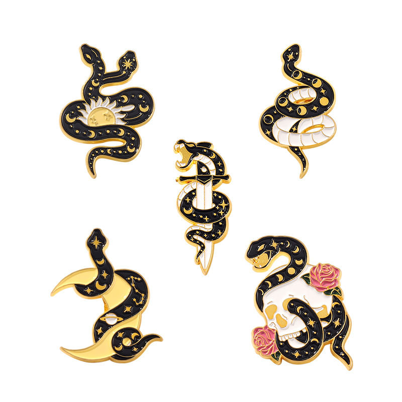 Conjunto De Broches Gothic Snake Black Enamel Serpent Alloy