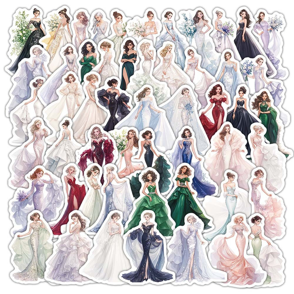 Pacote De Adesivos: Vestido De Noiva, Vestido De Princesa, Vinil, 54 Unidades